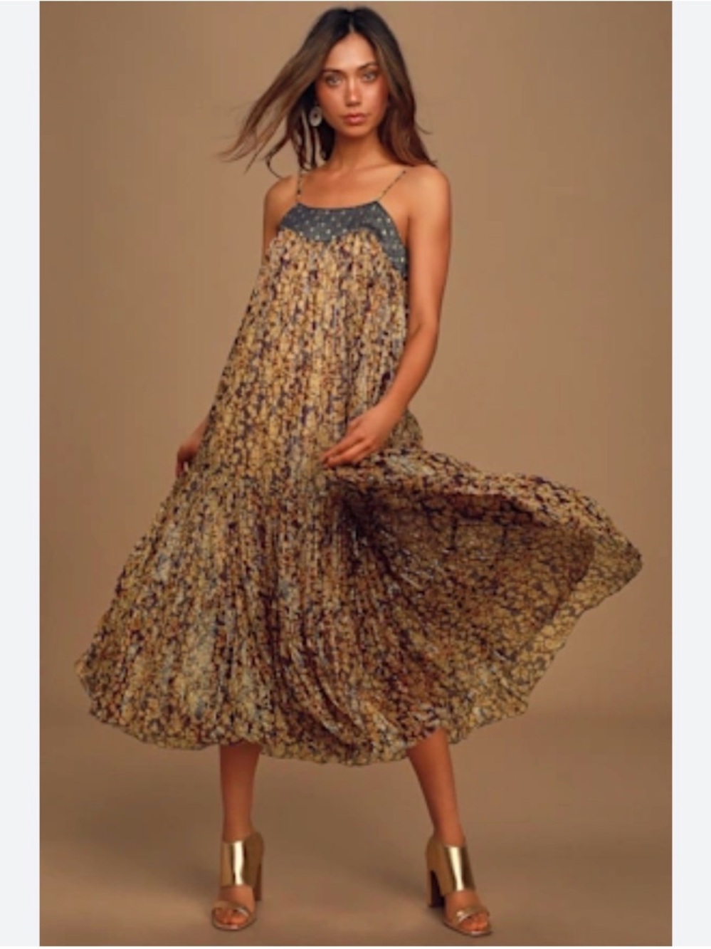 RAGA Floral Maxi Dress in Mustard and Navy